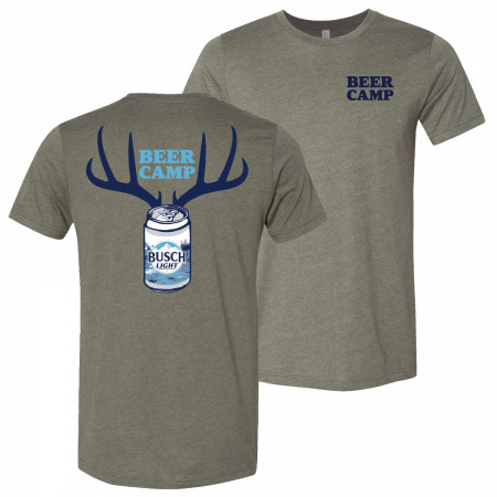 Busch Light Beer Hunting Beer Camp Front and Back Print Grey T-Shirt